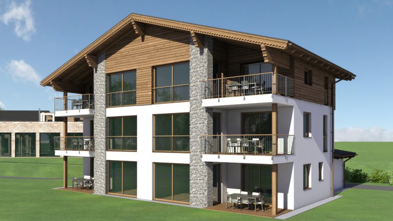 Architektonische Visualisierung einer Lodge.